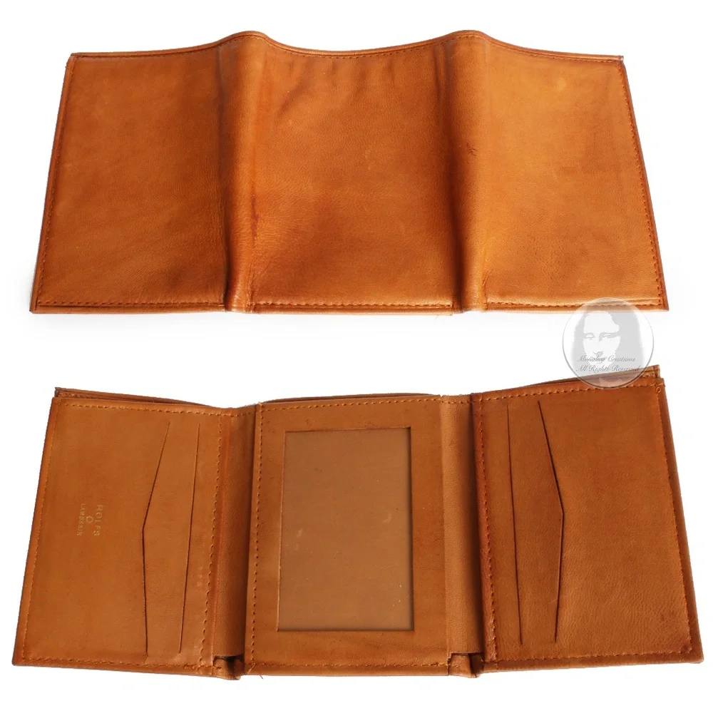 Rolfs Wallet Lambskin Leather Trifold Tan Unisex Vintage
